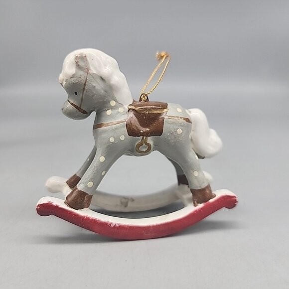 Vintage Rocking Horse Christmas Ornament Ceramic Gray Spots 3" - Picture 1 of 5